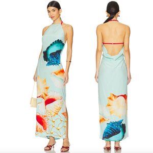 Muma World Murex Vega Silk Maxi Dress in Mist Light Blue Seashell Sea Shell